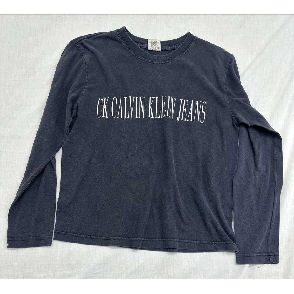 Calvin Klien Jeans Spelled Out Long Aleeve Shirt Size Medium Womens Navy Ringer